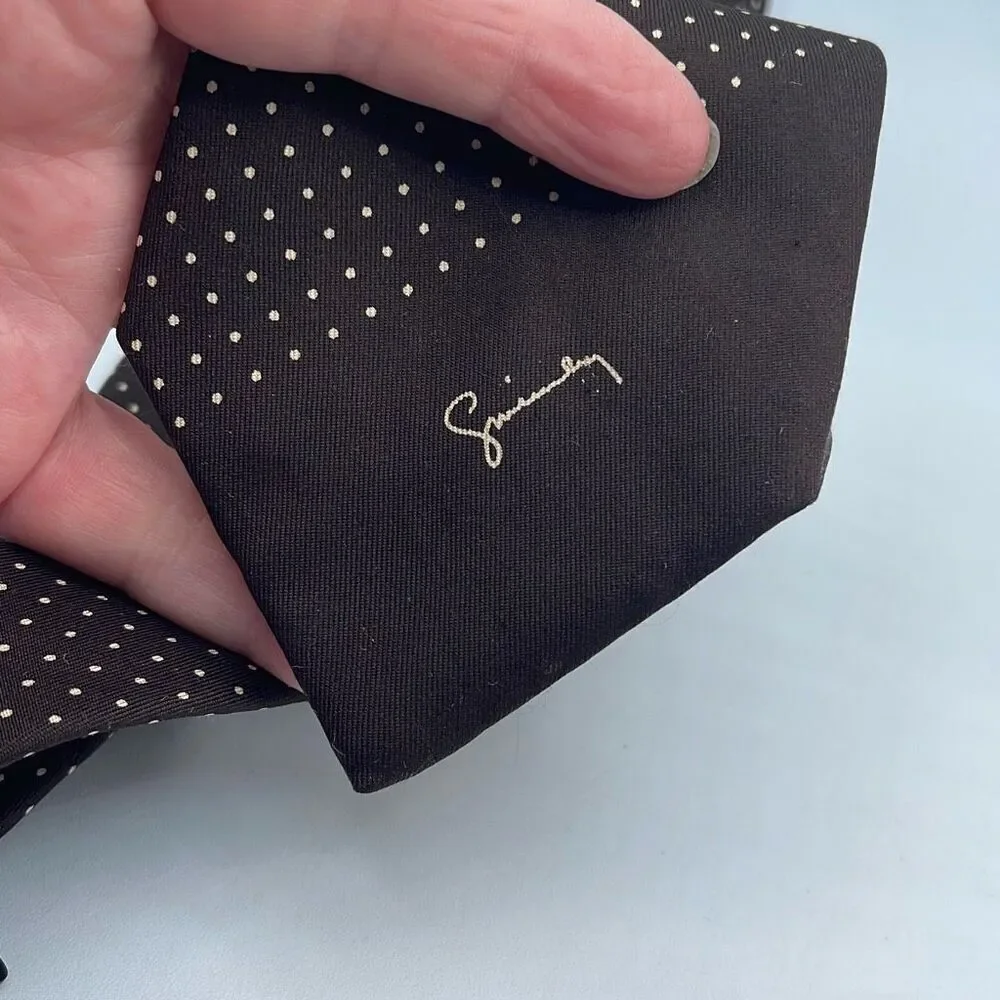 Vintage Givenchy brown tan polka dot neck tie.